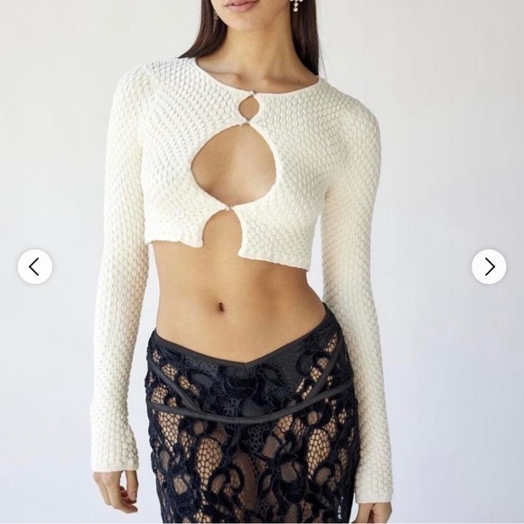 Urban Outfitters Piper Textured Keyhole Sweater - off white - Picture 1 of 6